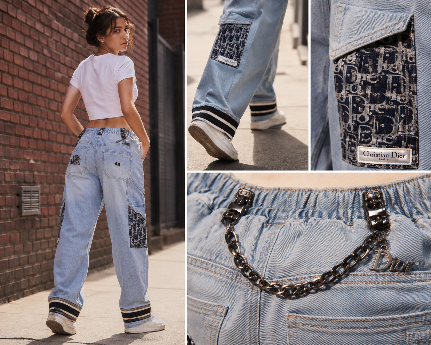 Dior reconstructed denim with chain and monogram panel details